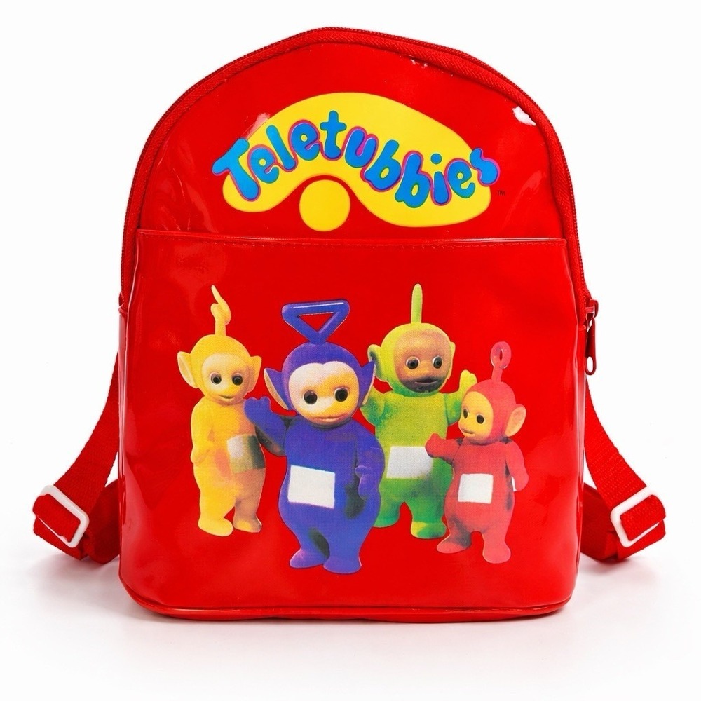 VTG 1990s Teletubbies Red Vinyl Mini Backpack Kids Laa Laa Tinky Winky Dipsy Po